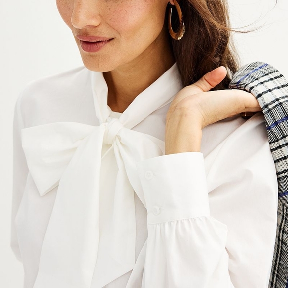 NWT Women's Nine West White Bow Neck White Button Down LongsleeveTop Siz… - Picture 2 of 6